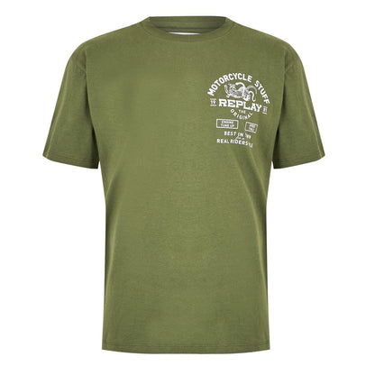 Army - Front - Replay Mens Genie Graphic Print Cotton Regular T-Shirt