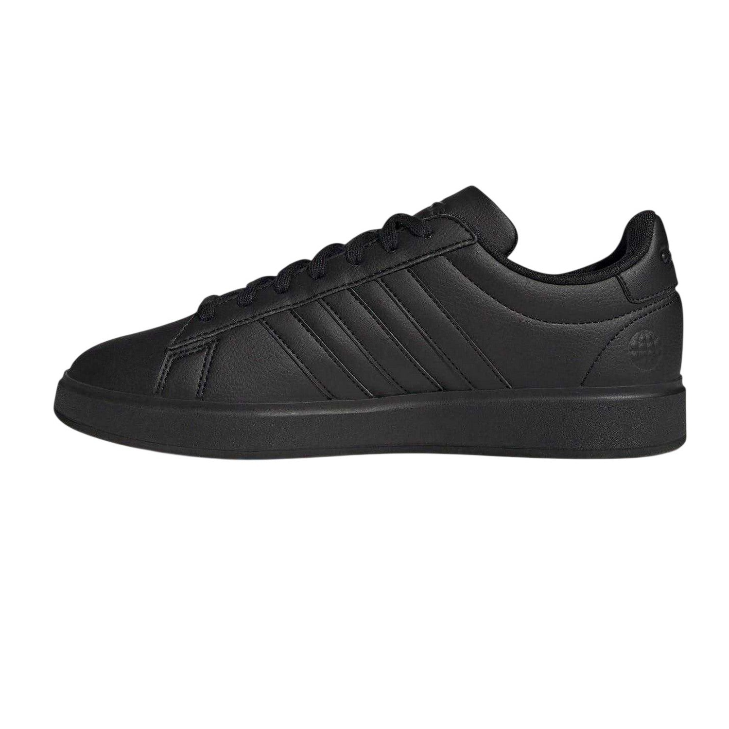 Triple Black - Side - Adidas Mens Grand Court Base 2.0 Flat Trainers