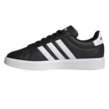 Black-White - Side - Adidas Mens Grand Court Base 2.0 Flat Trainers