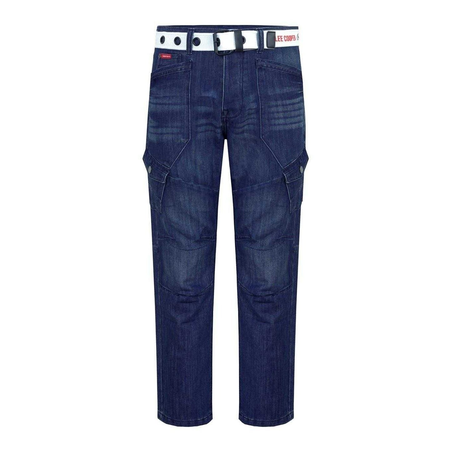 Dark Wash - Front - Lee Cooper Mens Belted Cargo Jeans