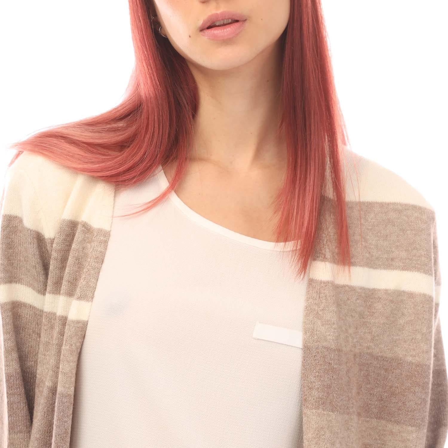 Beige - Side - Only Womens-Ladies Lesly Striped Open Cardigan