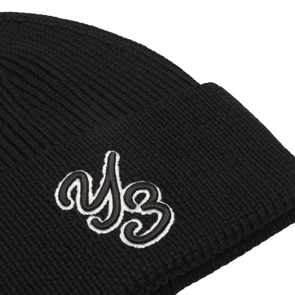 Black - Side - Y-3 Logo Wool Beanie