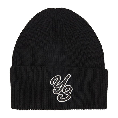 Black - Front - Y-3 Logo Wool Beanie