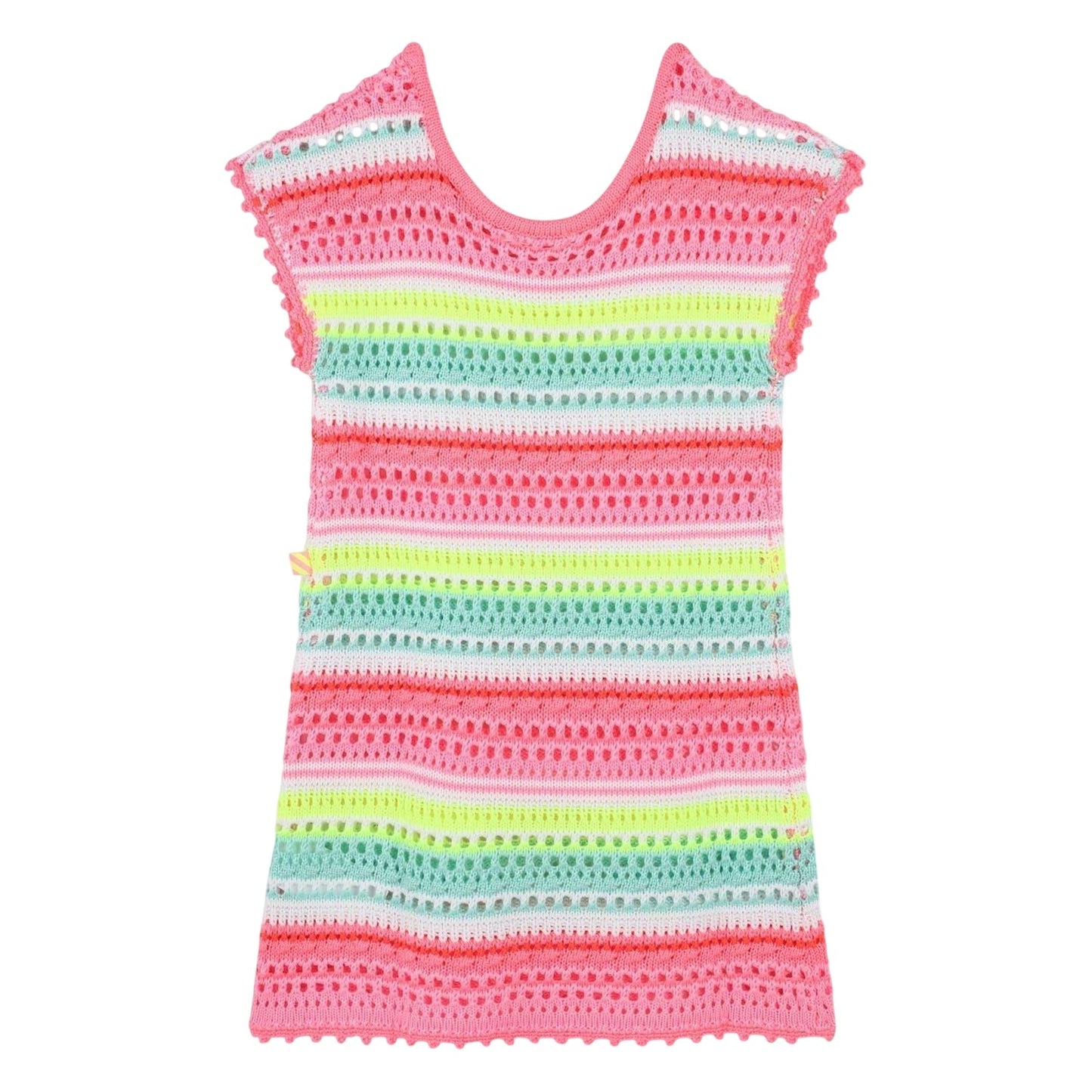 Multicoloured - Back - Billieblush Girls Contrast Striped Crochet A-line Mini Dress