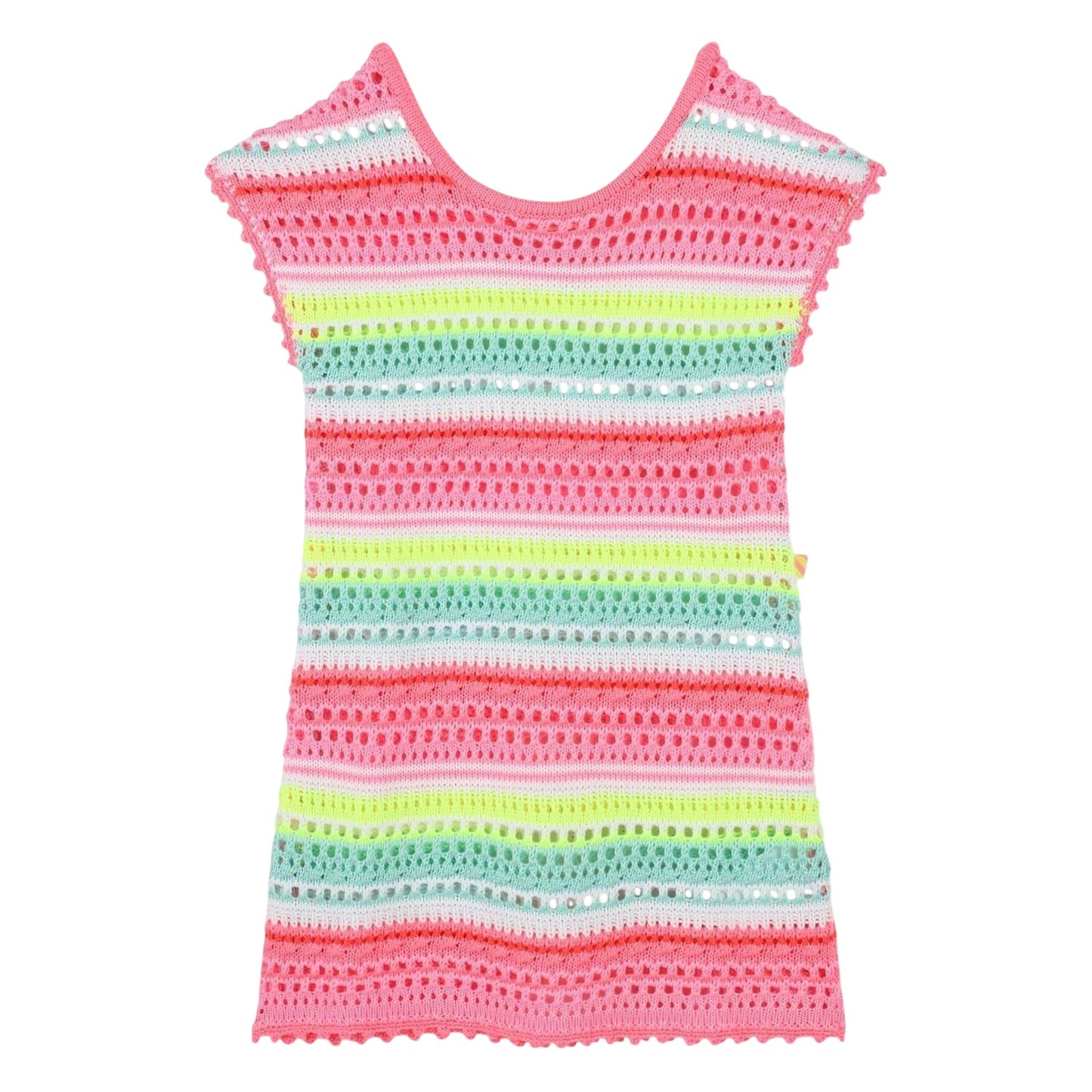 Multicoloured - Front - Billieblush Girls Contrast Striped Crochet A-line Mini Dress