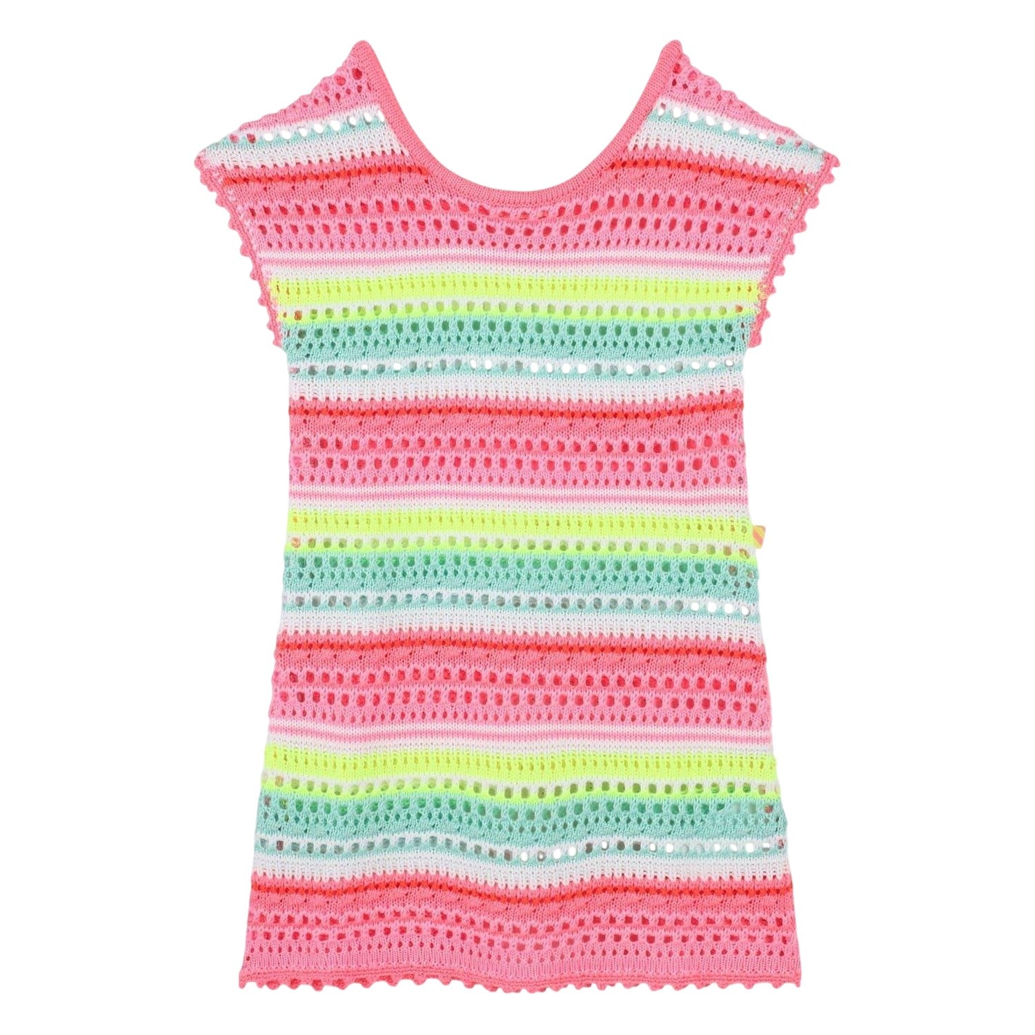 Multicoloured - Front - Billieblush Girls Contrast Striped Crochet A-line Mini Dress