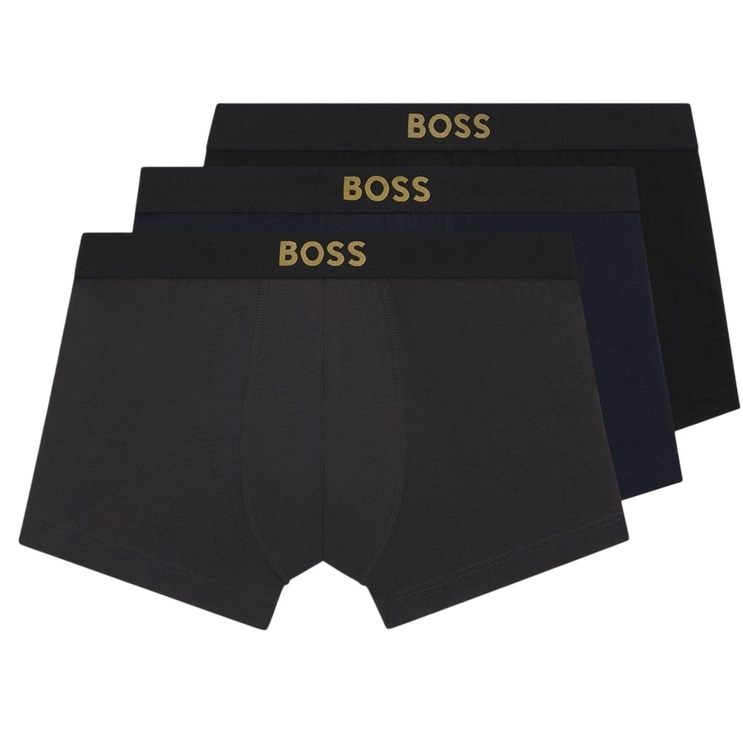 Black-Navy-Grey - Front - Boss Mens Logo Boxer Briefs (Pack of 3)