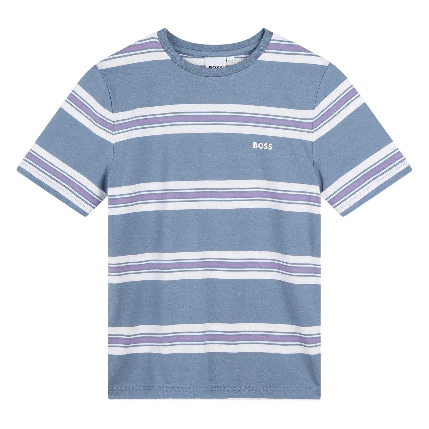 Medium Grey - Front - Boss Childrens-Kids Striped T-Shirt