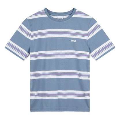 Medium Grey - Front - Boss Childrens-Kids Striped T-Shirt