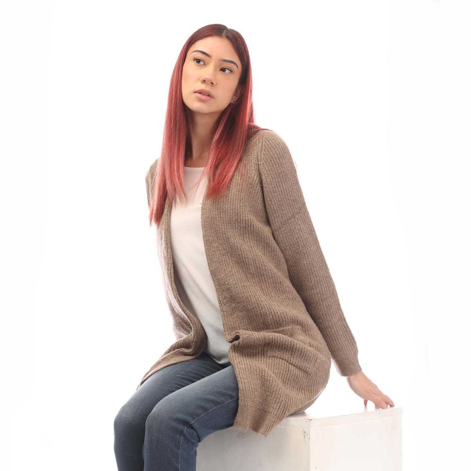 Taupe - Lifestyle - Only Womens-Ladies Jade Open Cardigan