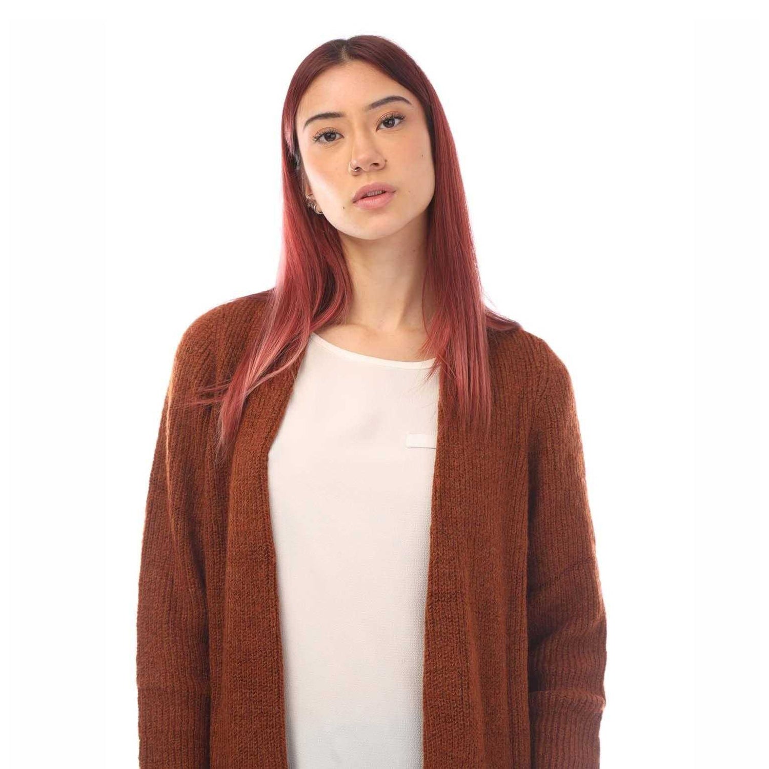 Brown - Side - Only Womens-Ladies Jade Open Cardigan