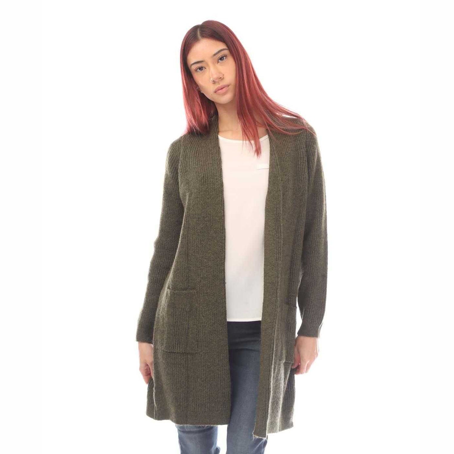 Khaki - Front - Only Womens-Ladies Jade Open Cardigan