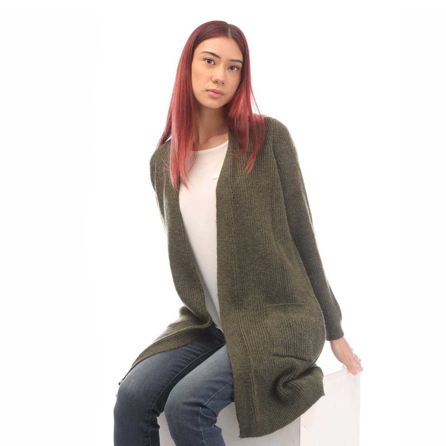 Khaki - Side - Only Womens-Ladies Jade Open Cardigan