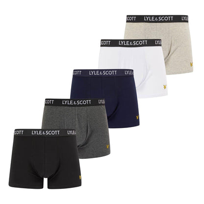 Black-Navy-Grey - Front - Lyle & Scott Mens Miller Regular Boxer Briefs (Pack of 5)