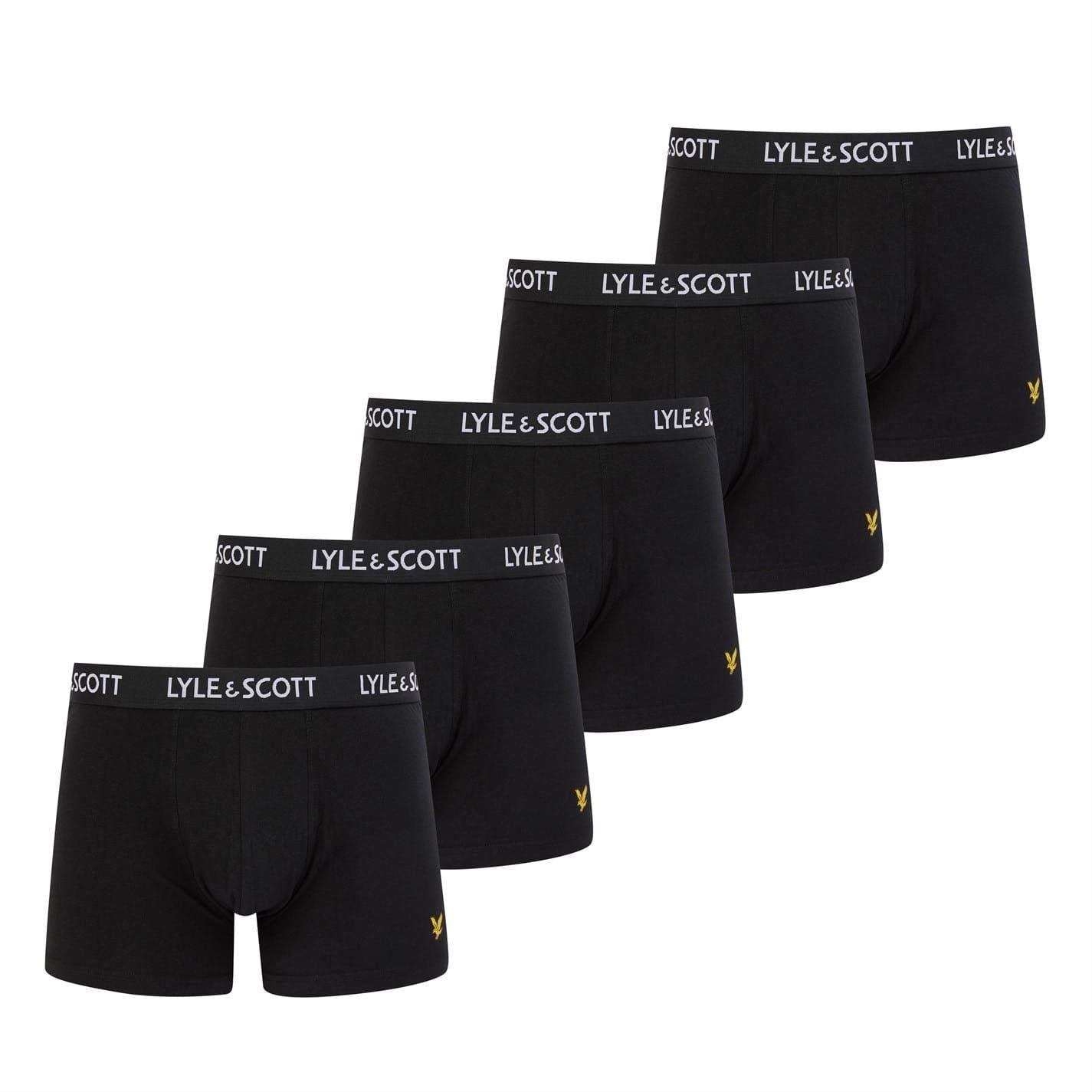 Black - Front - Lyle & Scott Mens Miller Regular Boxer Briefs (Pack of 5)