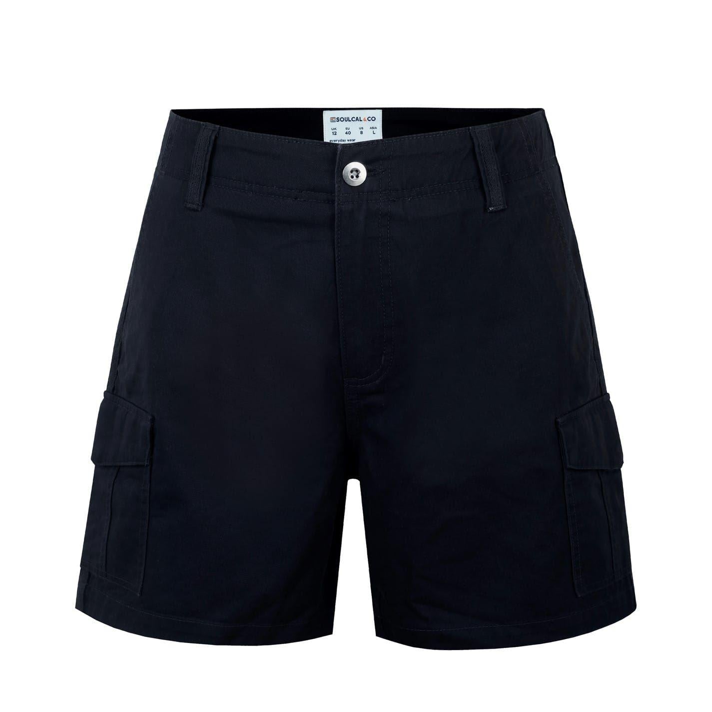 Black - Front - SoulCal Womens-Ladies Plain Cargo Shorts