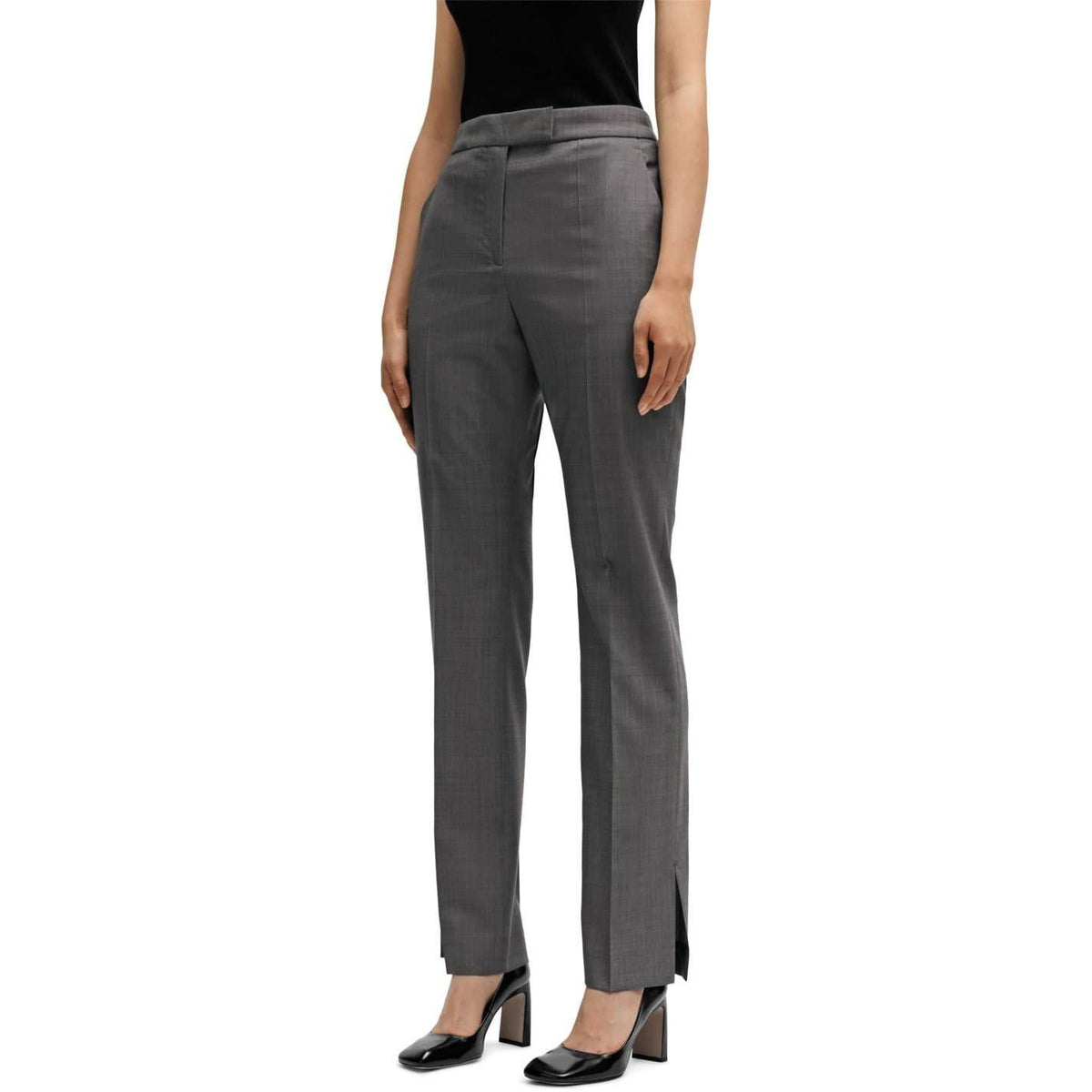 Grey - Lifestyle - Boss Womens-Ladies Straight Leg Slim Trousers