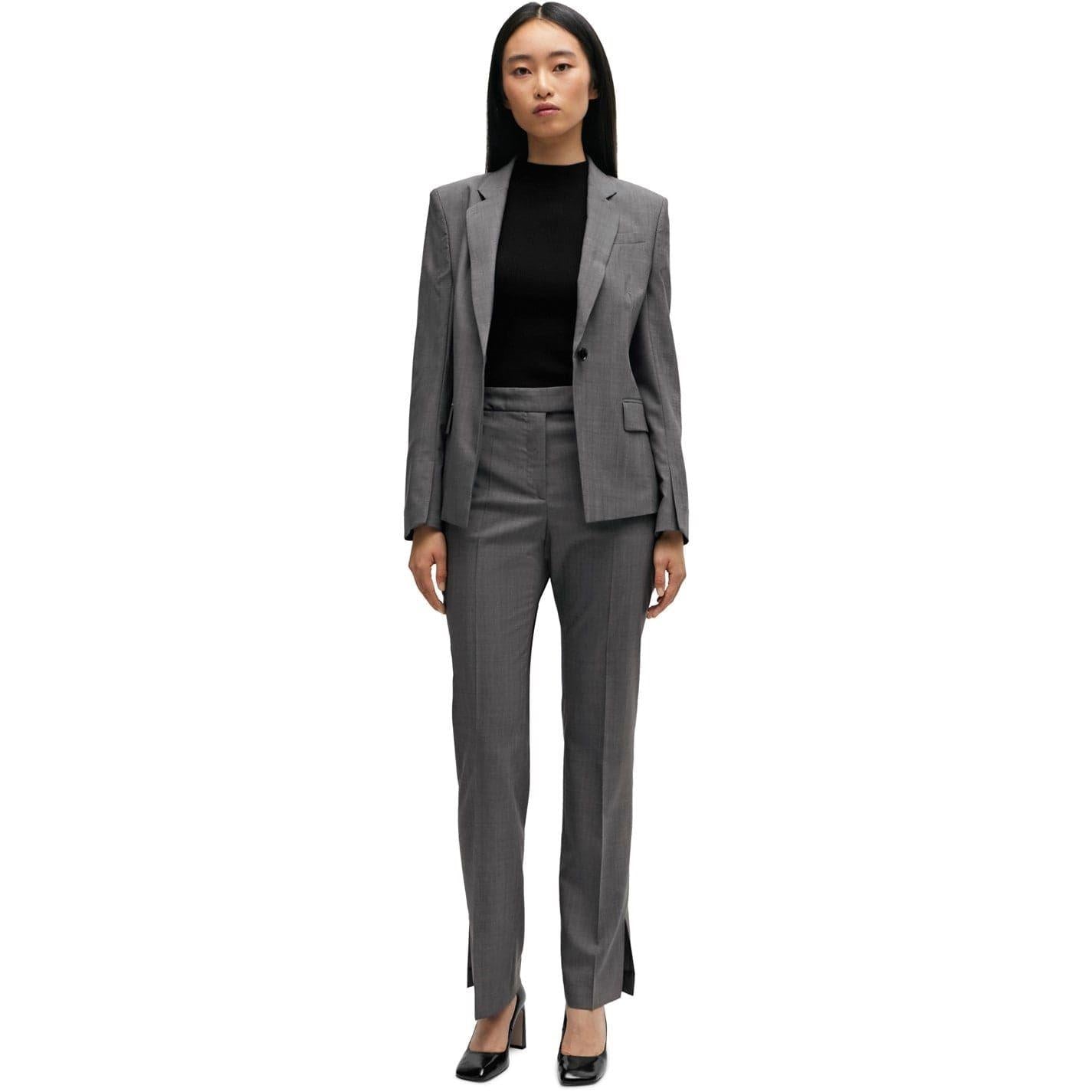 Grey - Pack Shot - Boss Womens-Ladies Straight Leg Slim Trousers