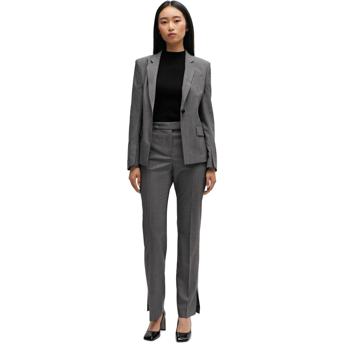 Grey - Pack Shot - Boss Womens-Ladies Straight Leg Slim Trousers