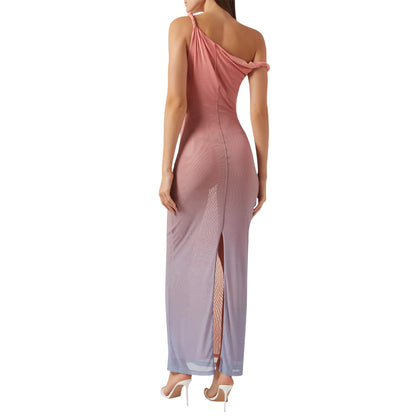 Sunset - Back - Good American Womens-Ladies Ombre Mesh Bodycon One Shoulder Maxi Dress