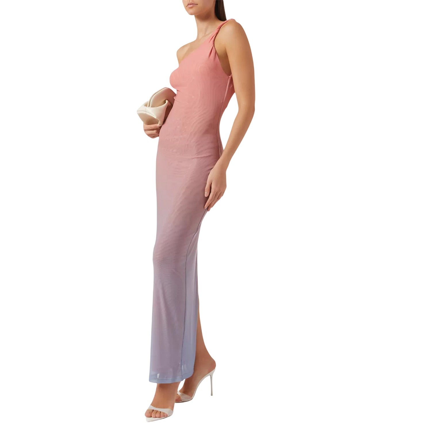 Sunset - Side - Good American Womens-Ladies Ombre Mesh Bodycon One Shoulder Maxi Dress