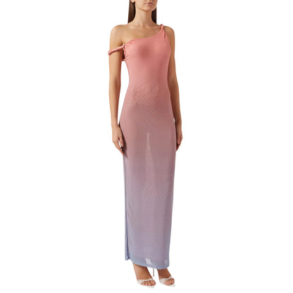 Sunset - Front - Good American Womens-Ladies Ombre Mesh Bodycon One Shoulder Maxi Dress