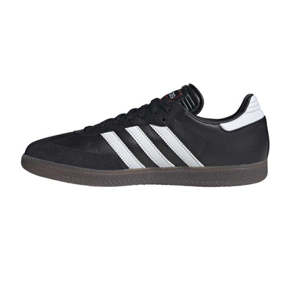 Black-White - Side - Adidas Mens Samba 3 Stripes Full Grain Leather Trainers