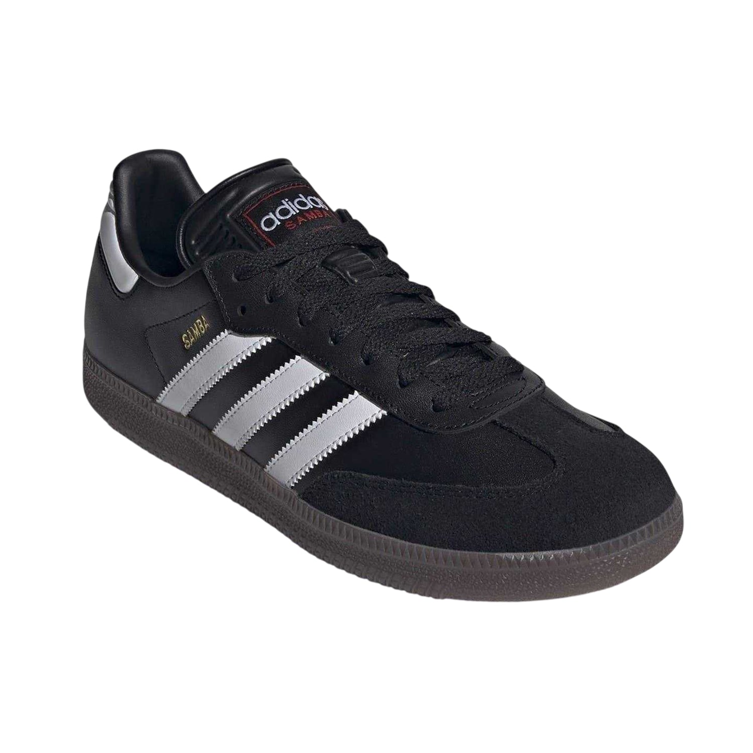 Black-White - Pack Shot - Adidas Mens Samba 3 Stripes Full Grain Leather Trainers