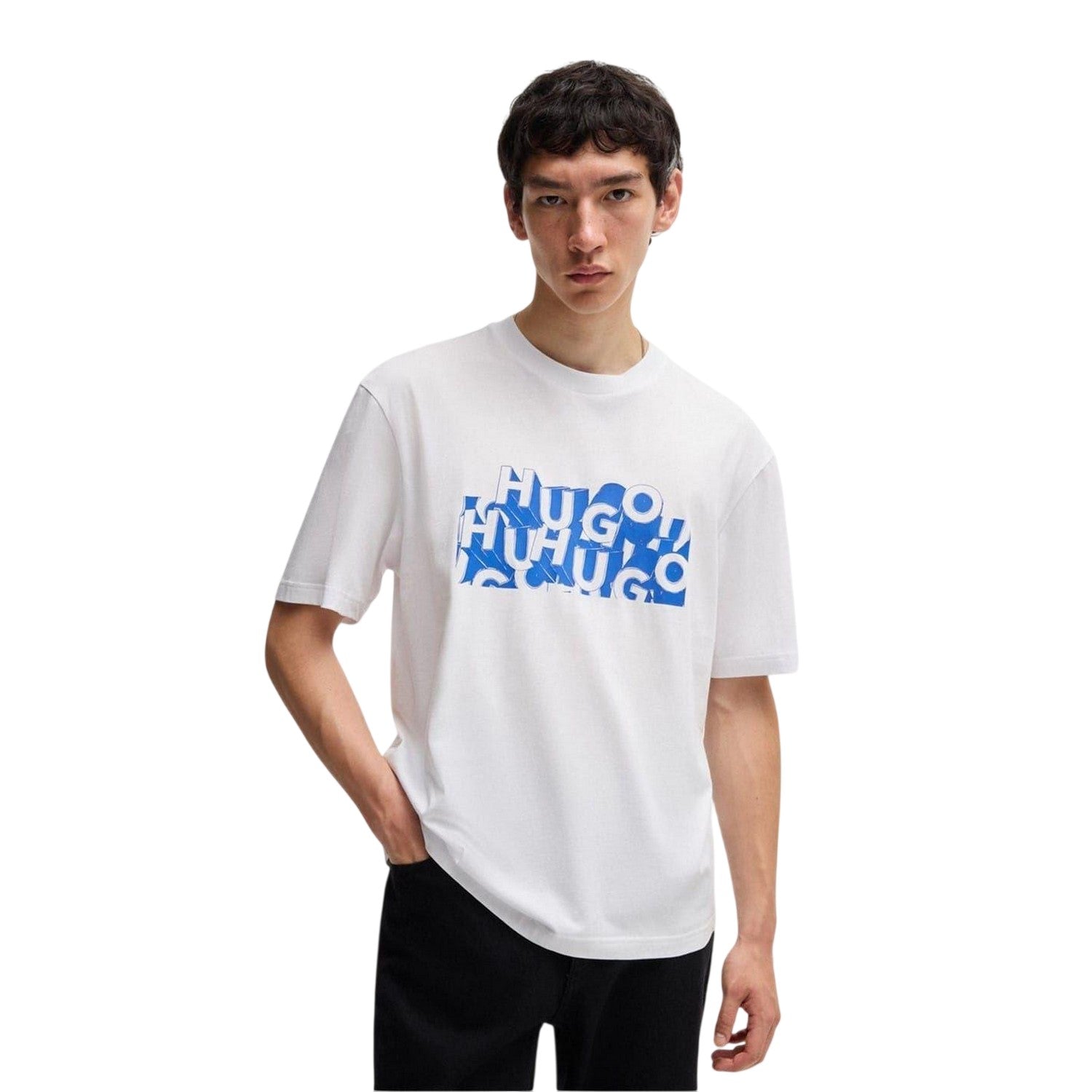 White - Front - Hugo Mens Repeat Logo Regular T-Shirt