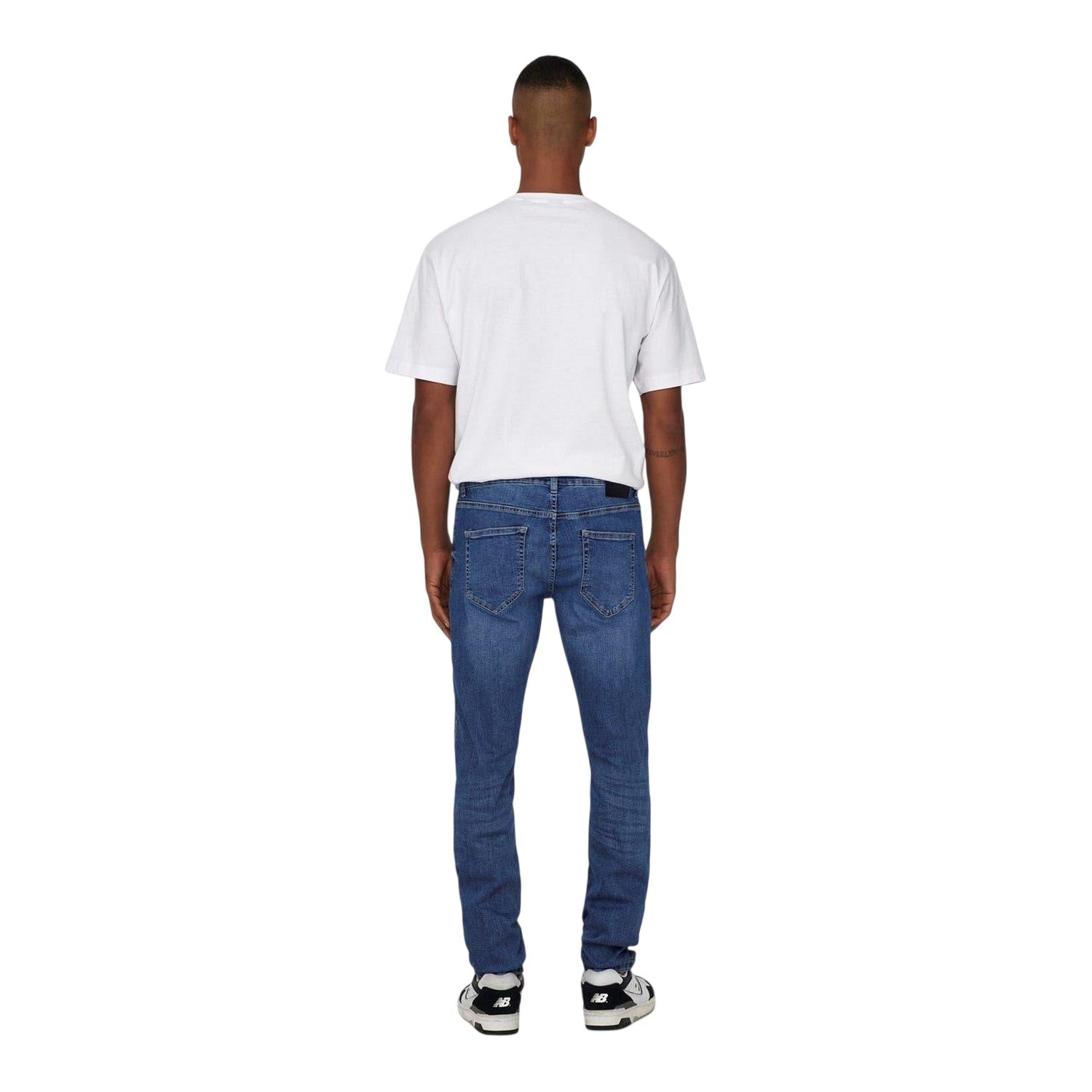 Mid Blue - Back - Only and Sons Mens Denim Tapered Jeans