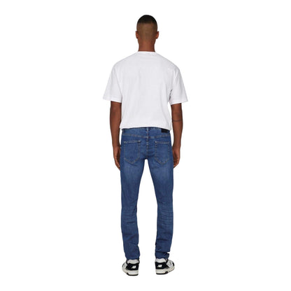 Mid Blue - Back - Only and Sons Mens Denim Tapered Jeans