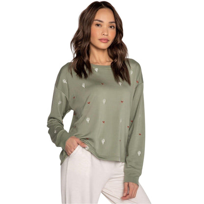 Olive - Side - PJ Salvage Womens-Ladies Salvage French Terry Shirt