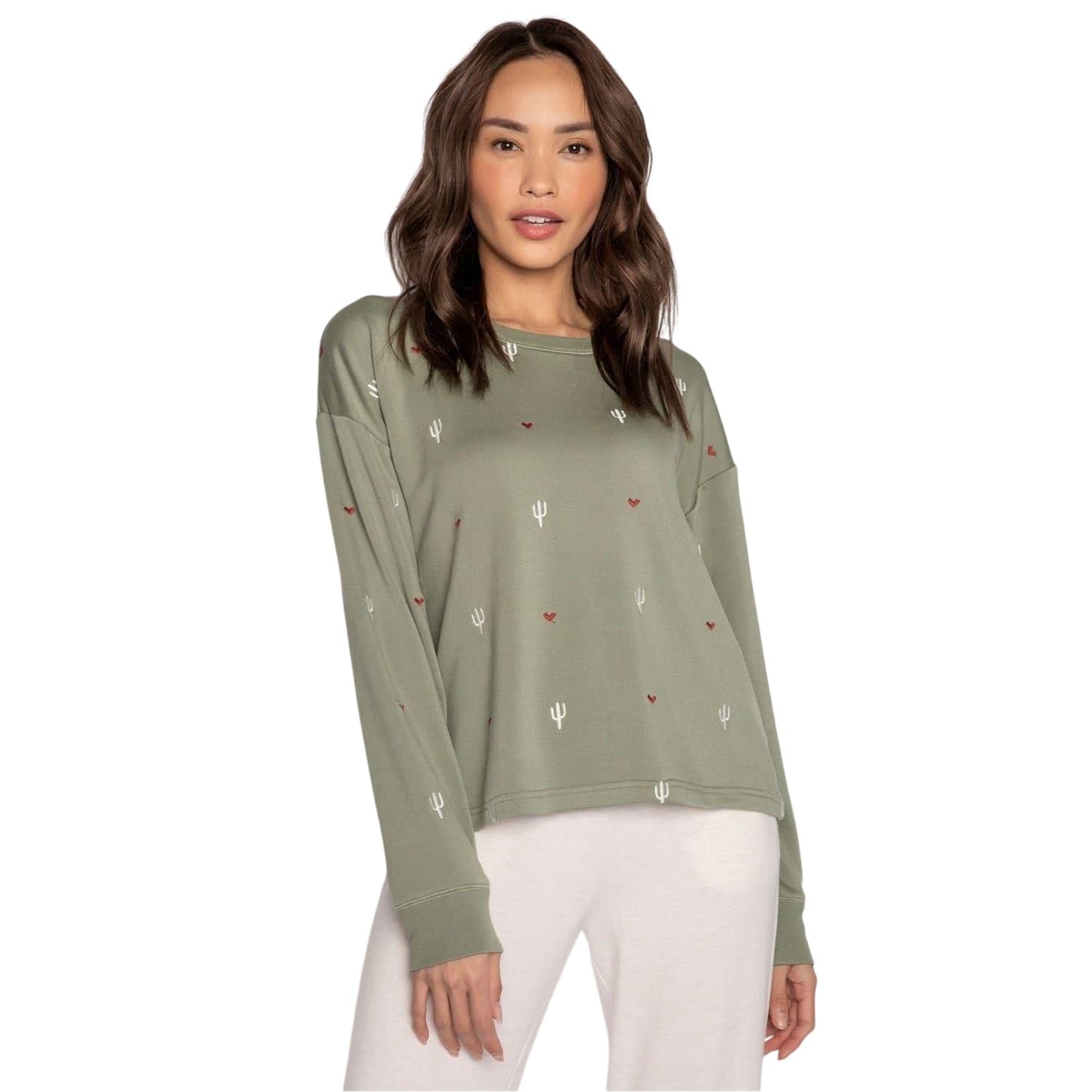 Olive - Front - PJ Salvage Womens-Ladies Salvage French Terry Shirt