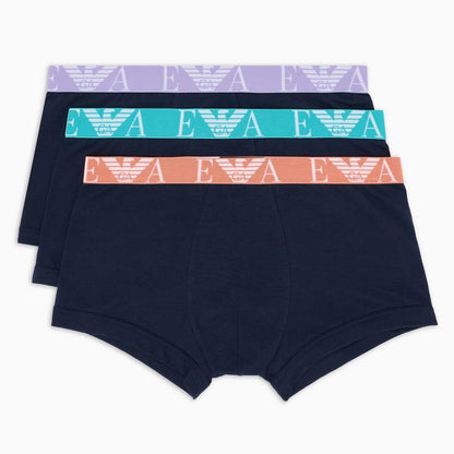 Blue-Black - Back - Emporio Armani Mens Cotton Blend Boxer Shorts (Pack of 3)