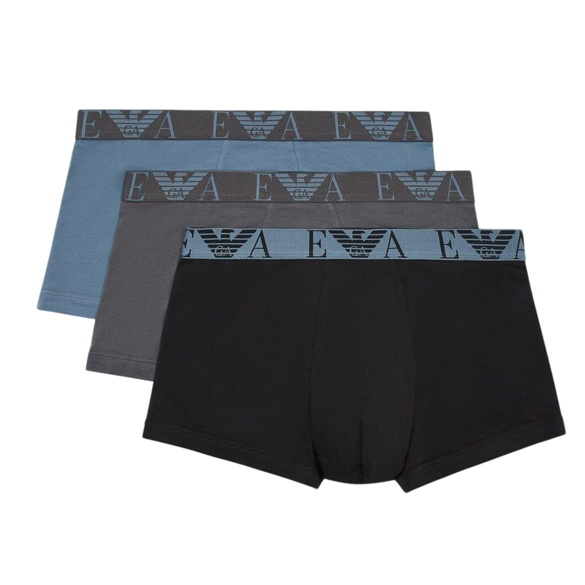 Blue-Grey-Black - Front - Emporio Armani Mens Cotton Blend Boxer Shorts (Pack of 3)
