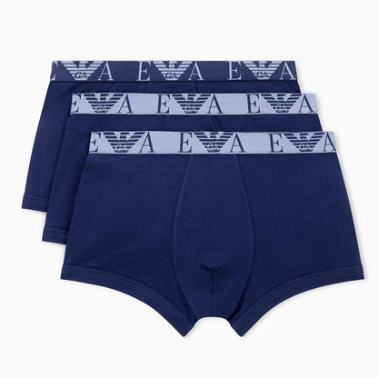 Blue-Indigo - Front - Emporio Armani Mens Cotton Blend Boxer Shorts (Pack of 3)