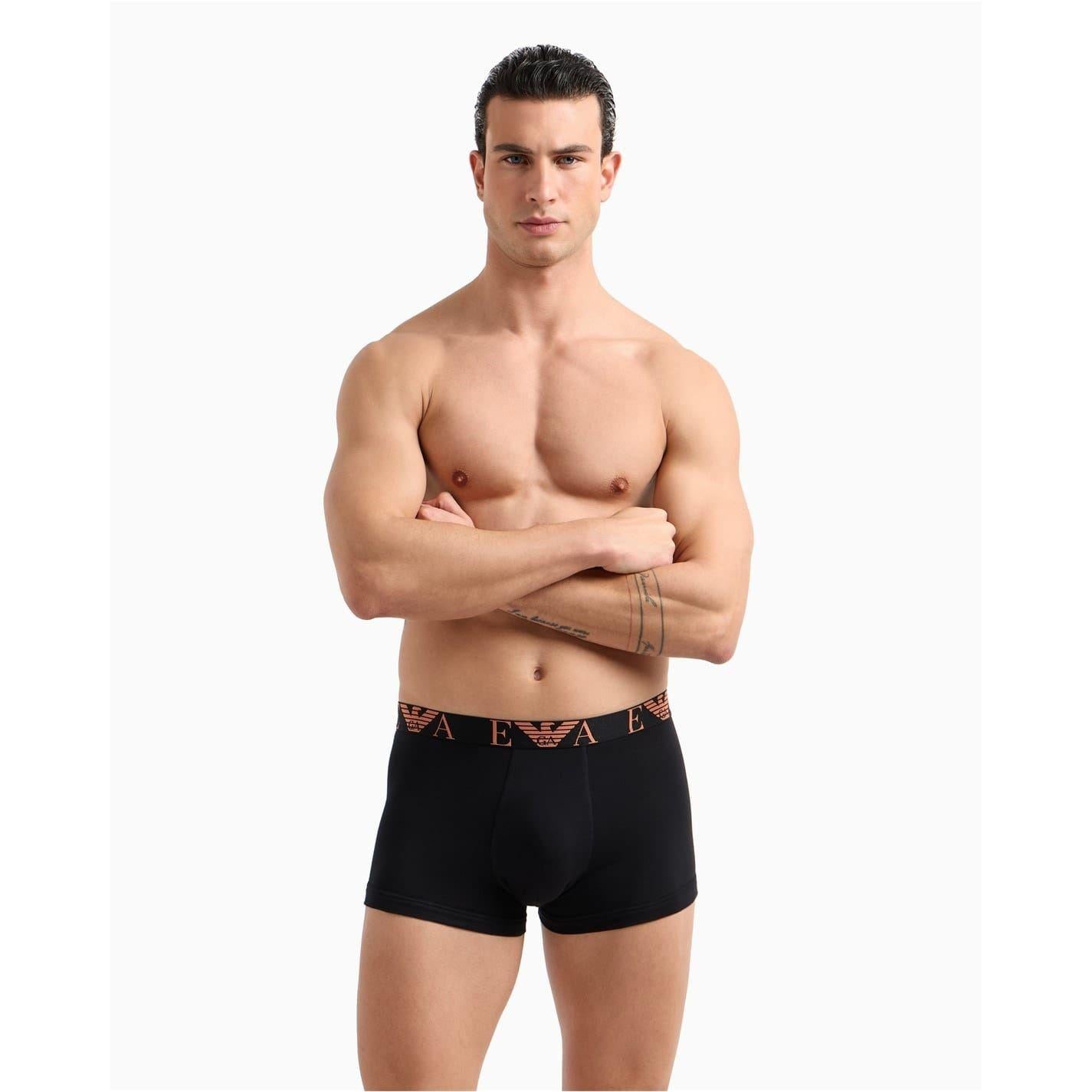 Black-Black - Back - Emporio Armani Mens Cotton Blend Boxer Shorts (Pack of 3)