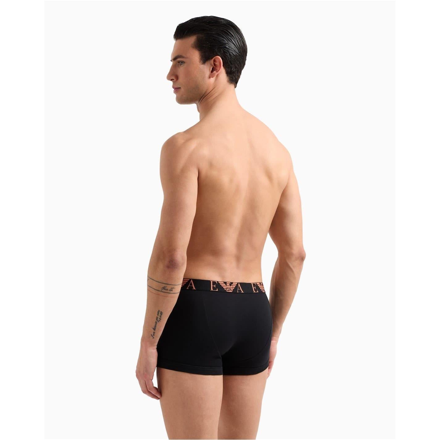 Black-Black - Side - Emporio Armani Mens Cotton Blend Boxer Shorts (Pack of 3)