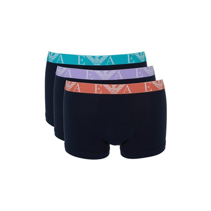 Blue-Blue - Front - Emporio Armani Mens Cotton Blend Boxer Shorts (Pack of 3)