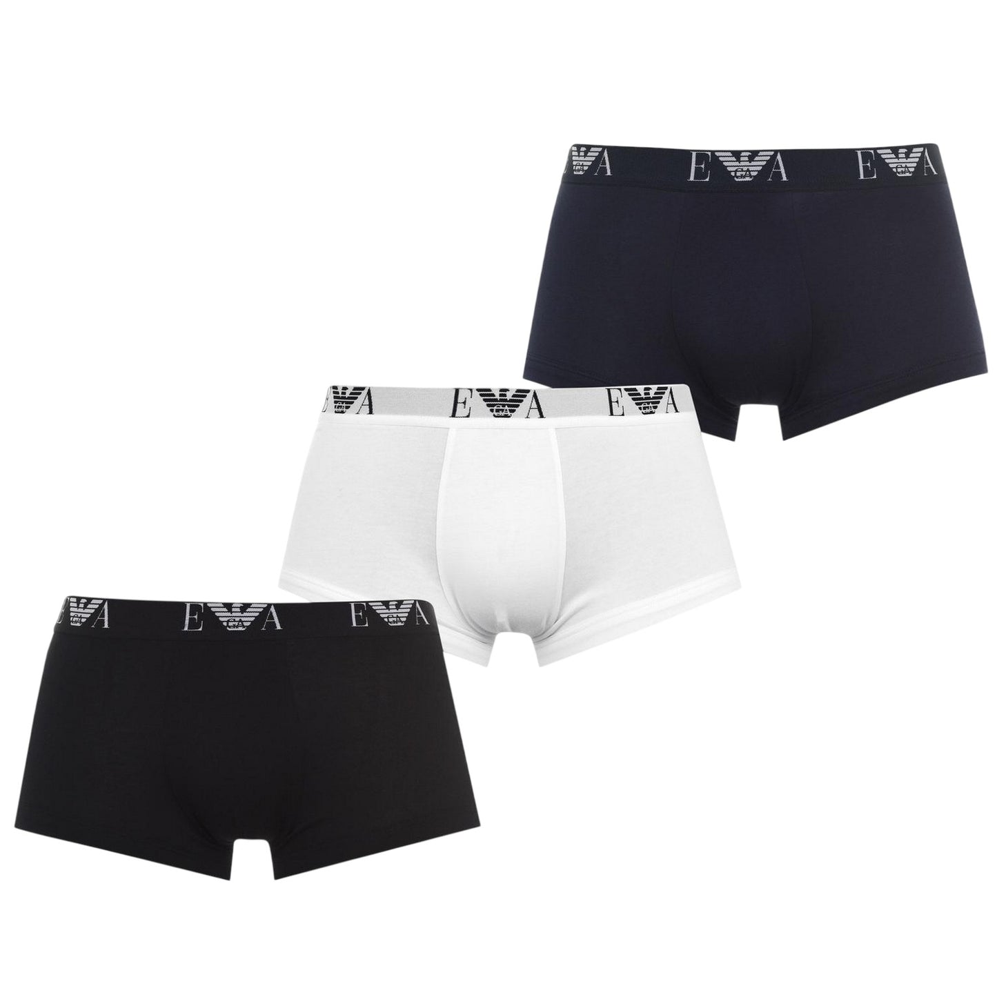 Black-Navy-White - Front - Emporio Armani Mens Cotton Blend Boxer Shorts (Pack of 3)