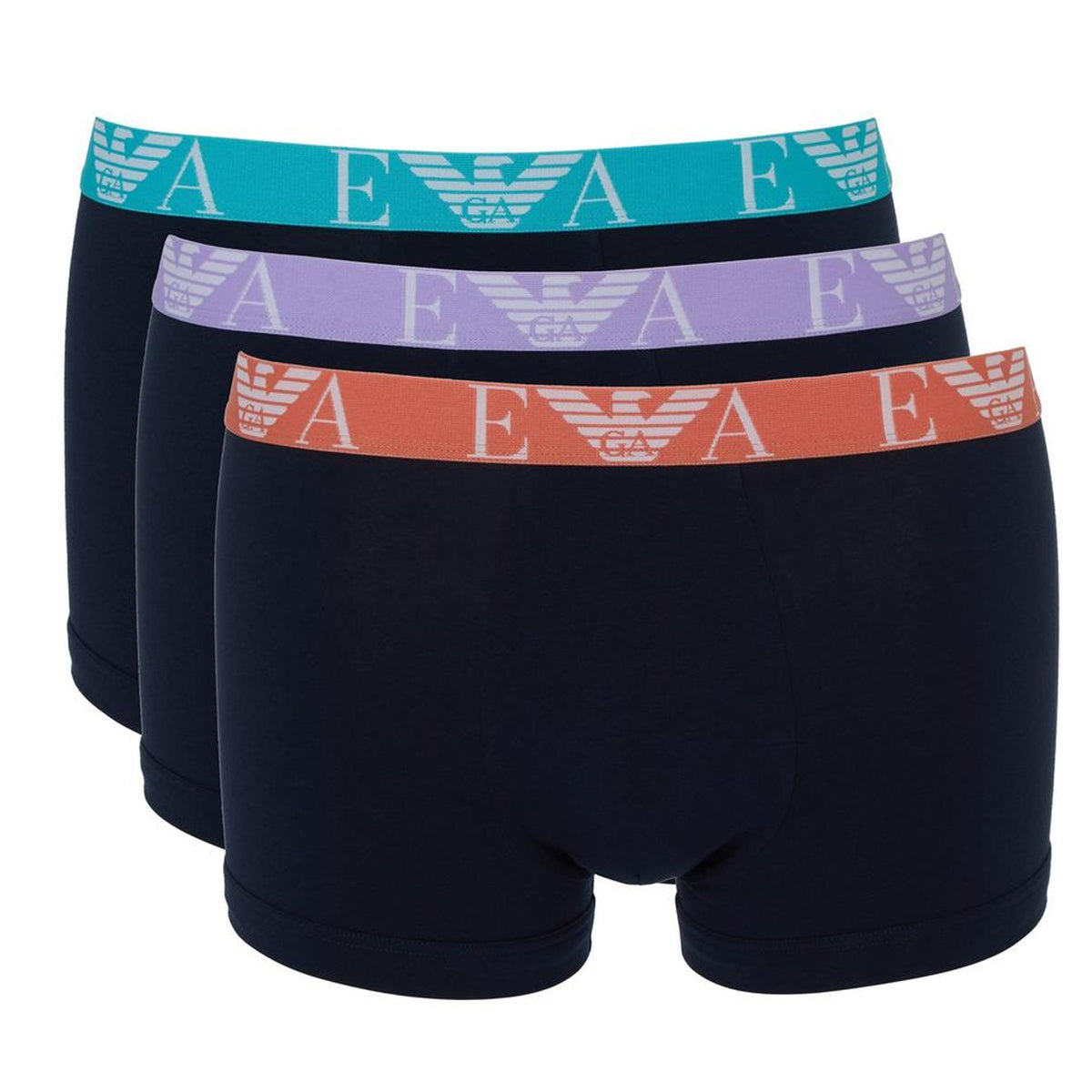Blue-Black - Front - Emporio Armani Mens Cotton Blend Boxer Shorts (Pack of 3)