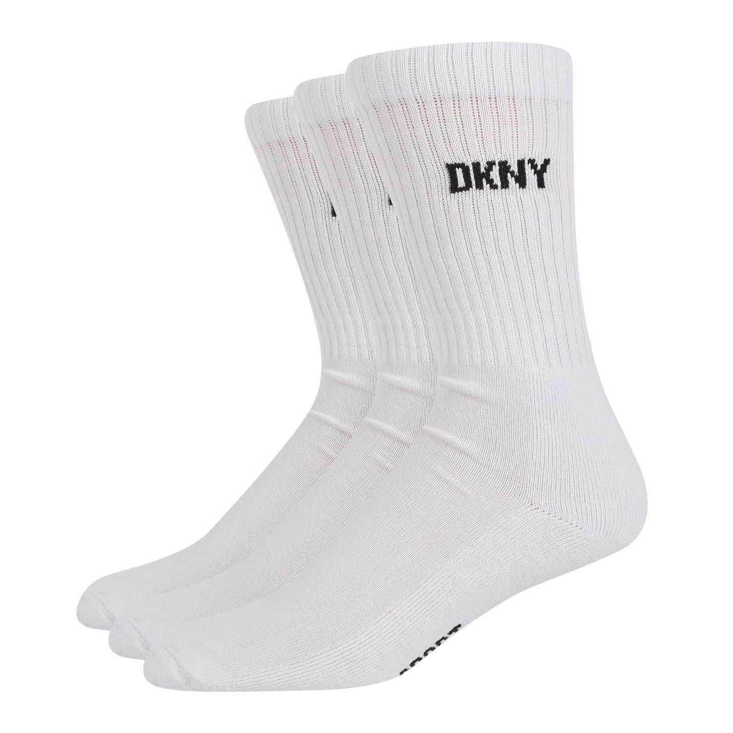 White - Front - DKNY Mens Ribbed Crew Socks