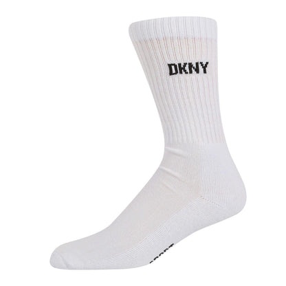 White - Side - DKNY Mens Ribbed Crew Socks