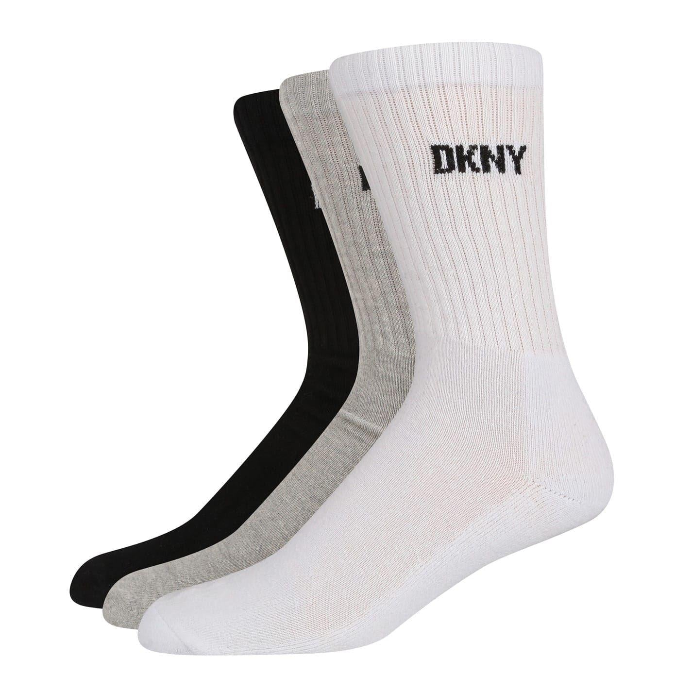 Black-White-Grey - Front - DKNY Mens Ribbed Crew Socks