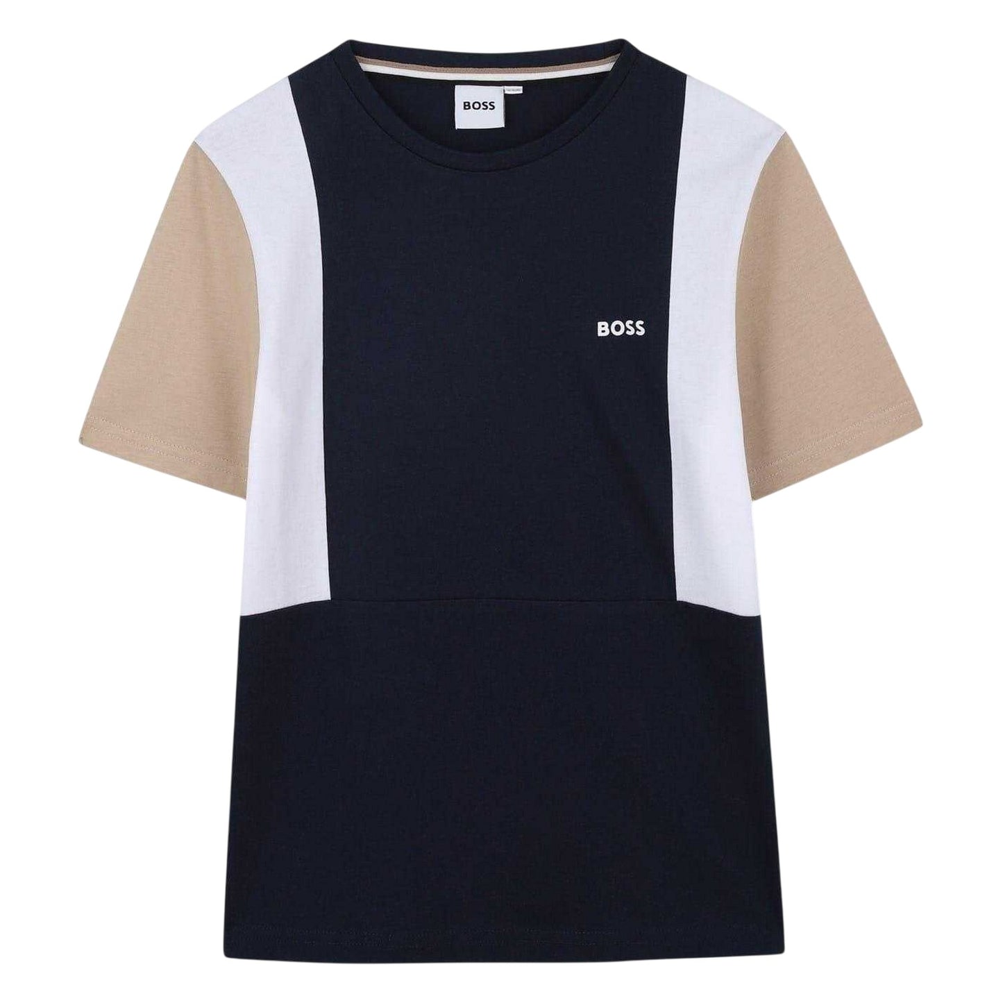 Navy - Front - Boss Childrens-Kids Colour Block Regular T-Shirt