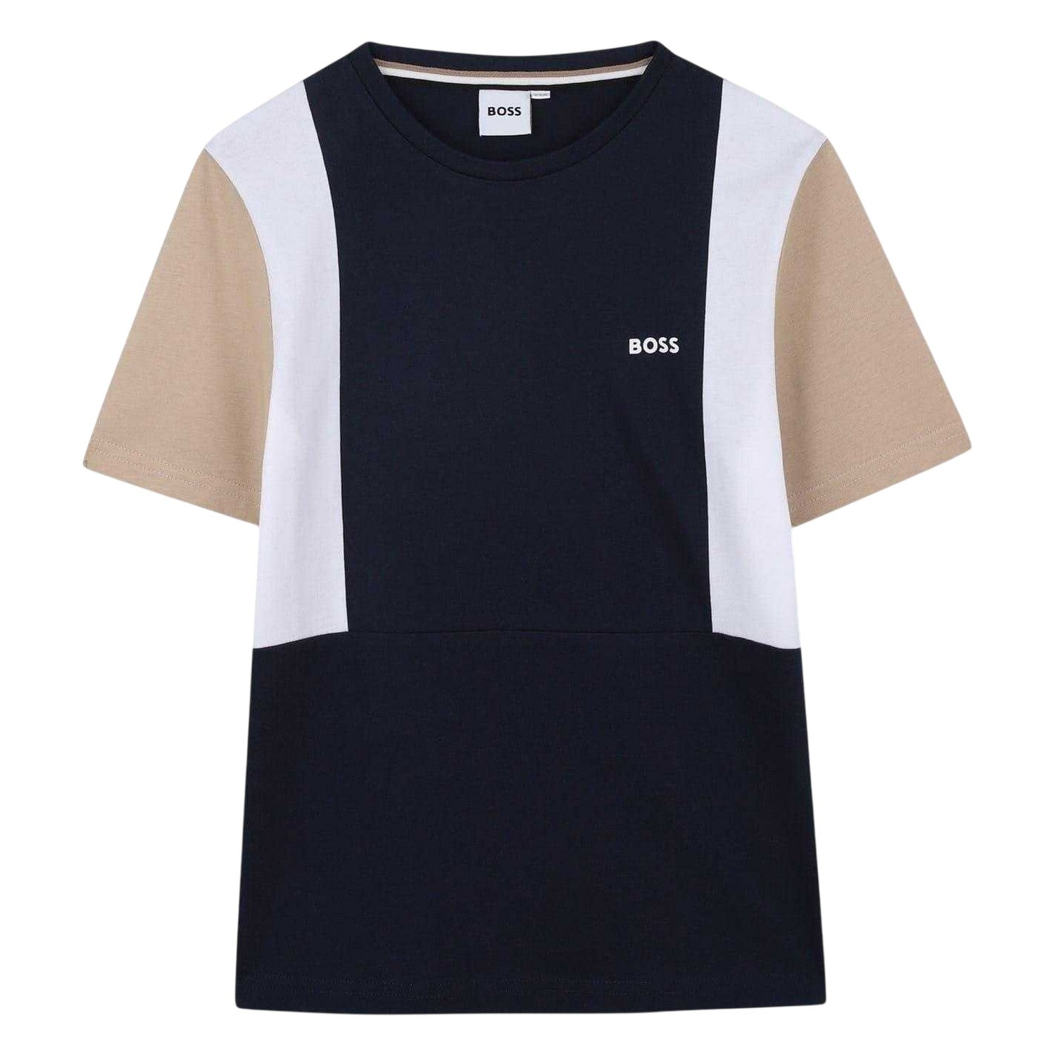 Navy - Front - Boss Childrens-Kids Colour Block Regular T-Shirt