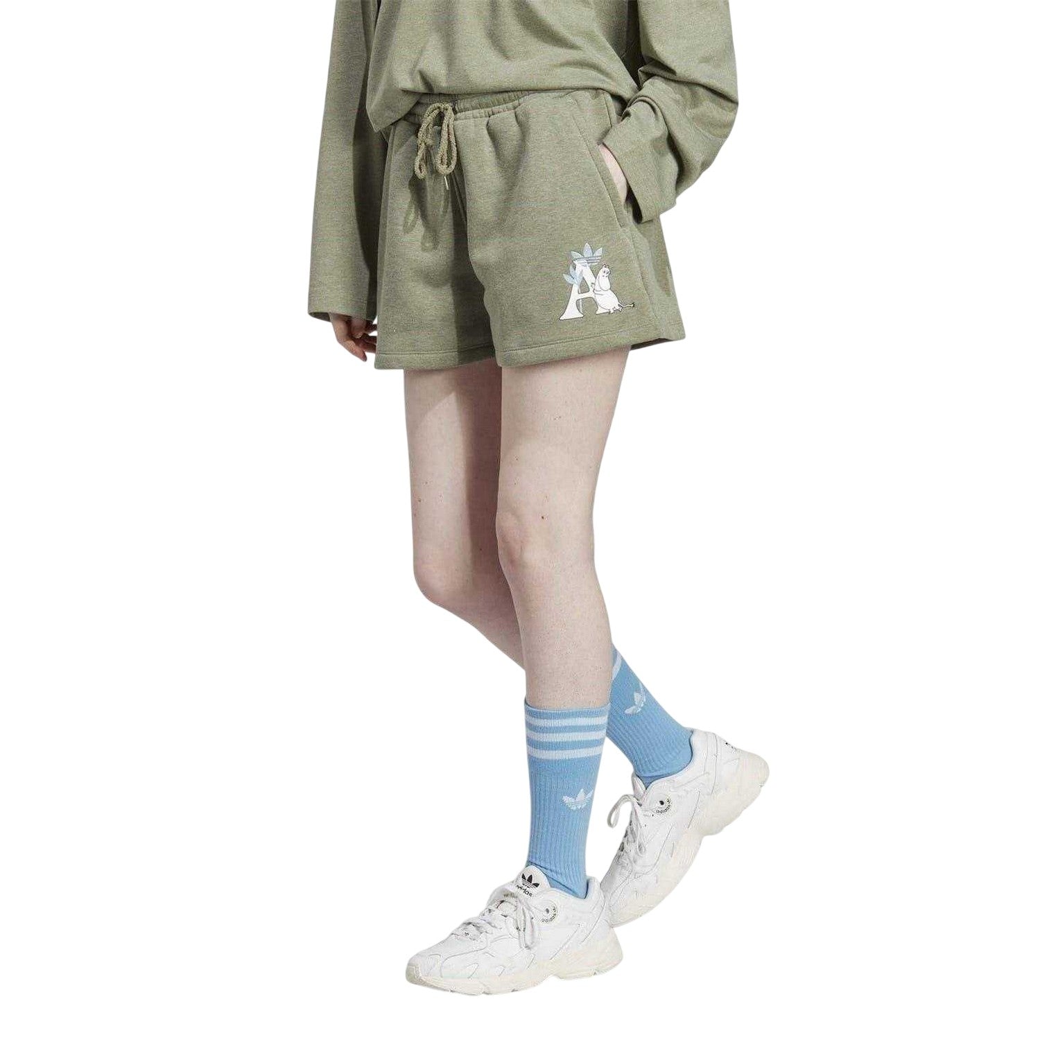 Green - Side - Moomin Womens-Ladies Adidas Sweat Shorts