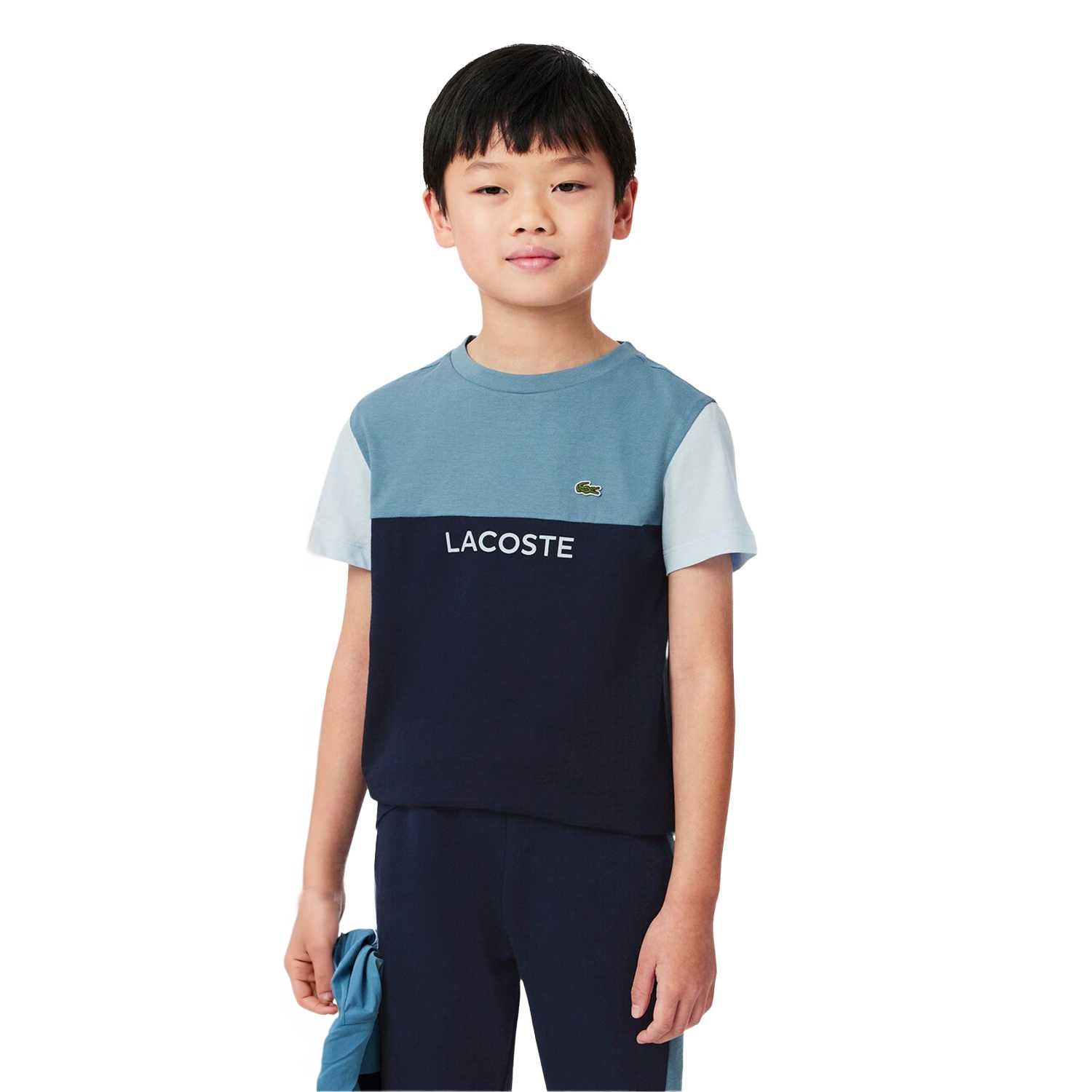 Navy-Teal-Light Blue - Side - Lacoste Childrens-Kids Colour Block Logo T-Shirt