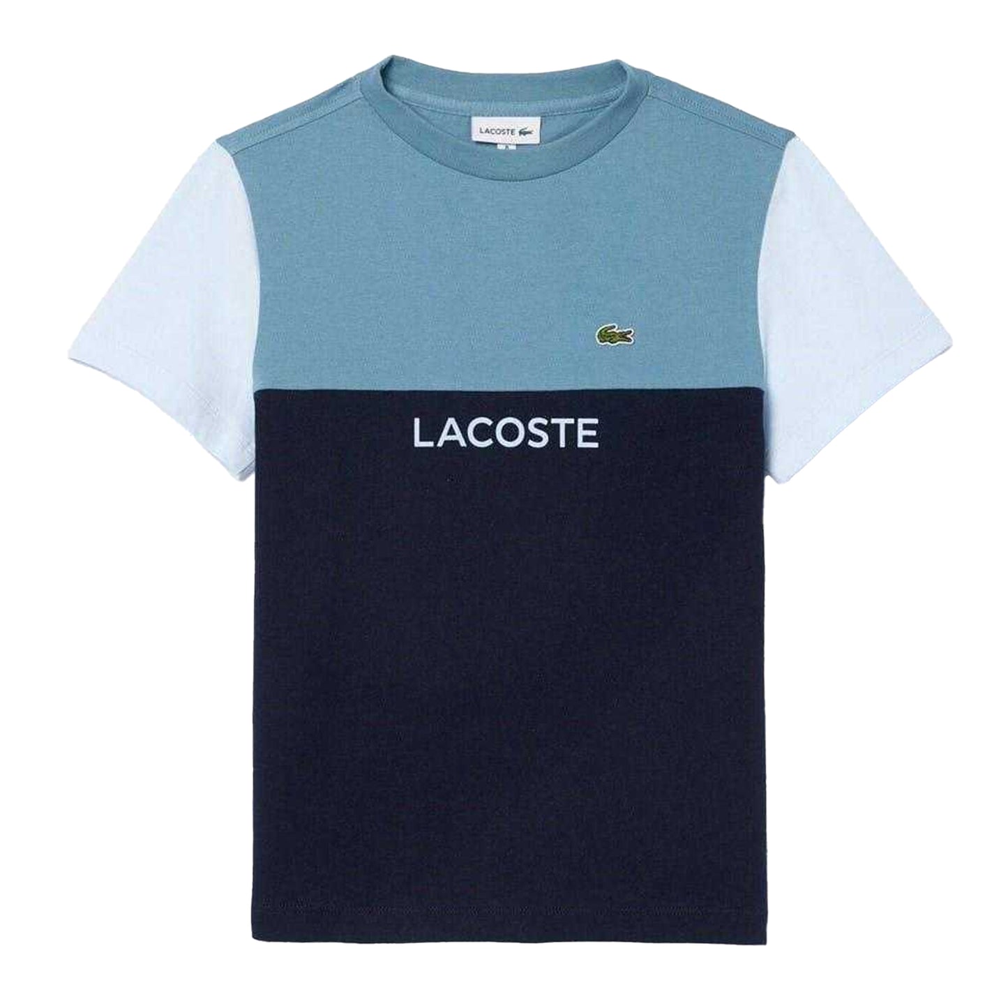 Navy-Teal-Light Blue - Front - Lacoste Childrens-Kids Colour Block Logo T-Shirt