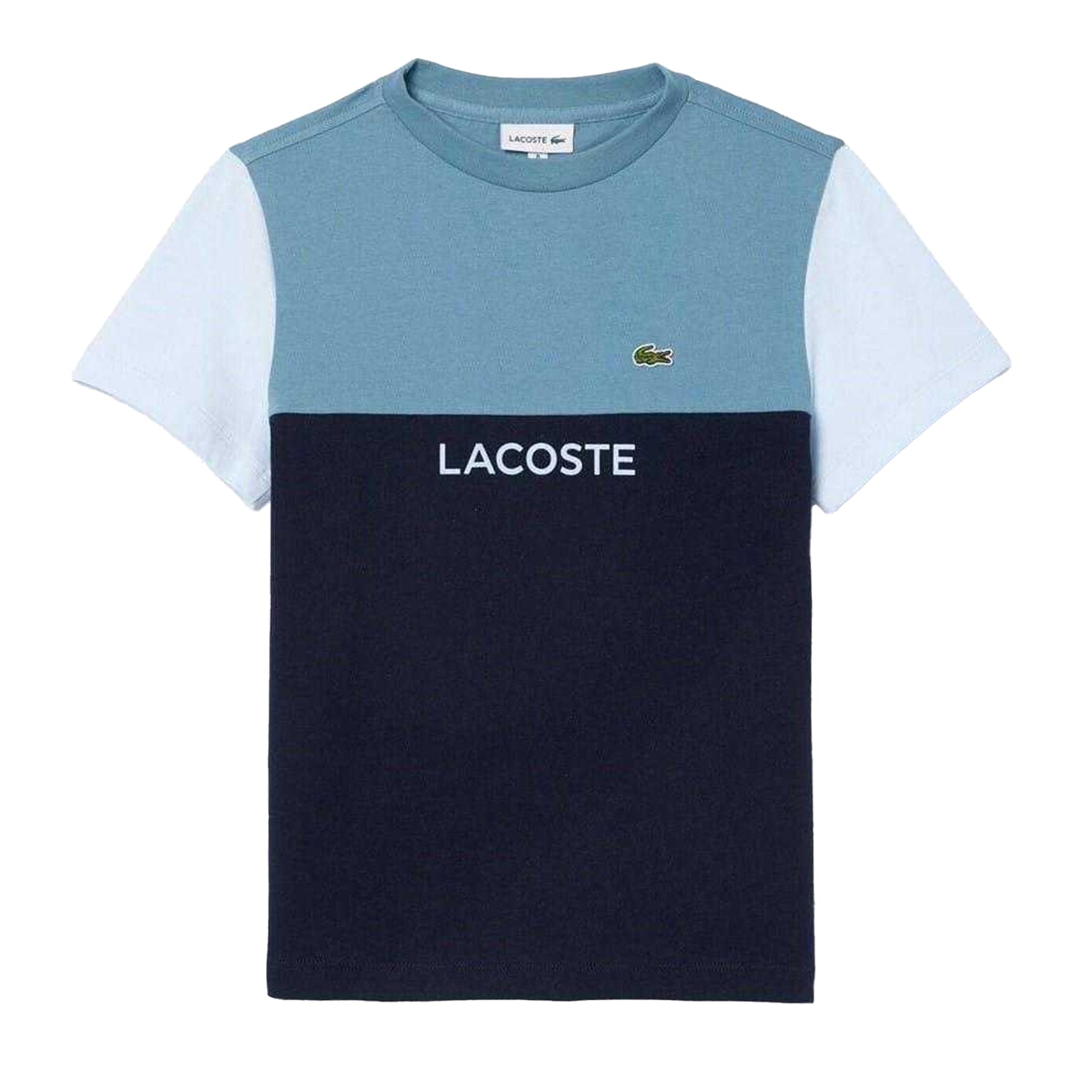 Navy-Teal-Light Blue - Front - Lacoste Childrens-Kids Colour Block Logo T-Shirt